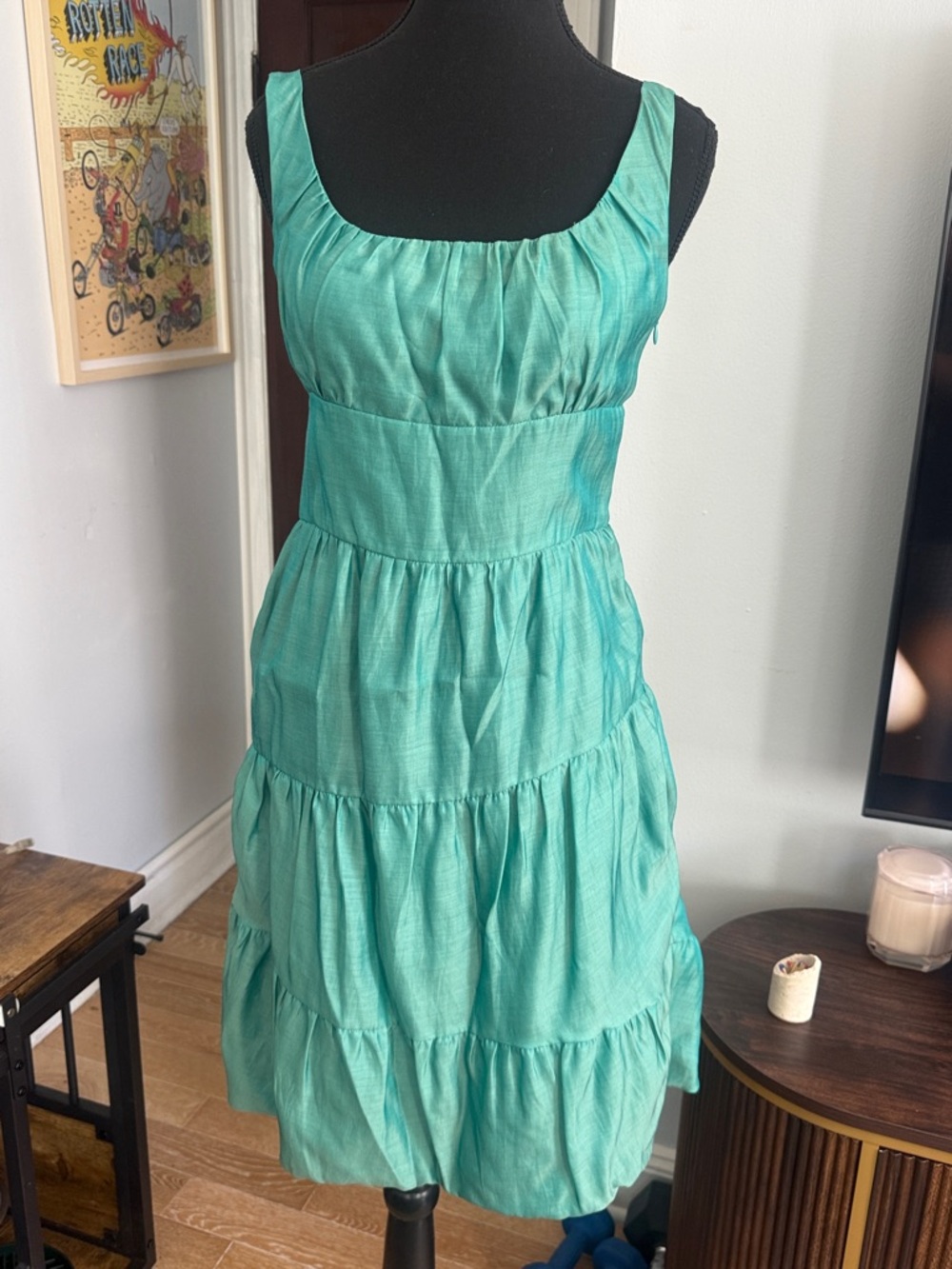 Moschino Tiered Sleeveless Midi Dress in Aqua